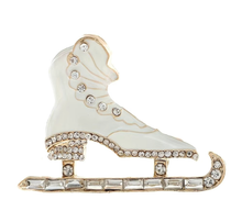 Load image into Gallery viewer, White and Gold Ice Skates Brooch Pin