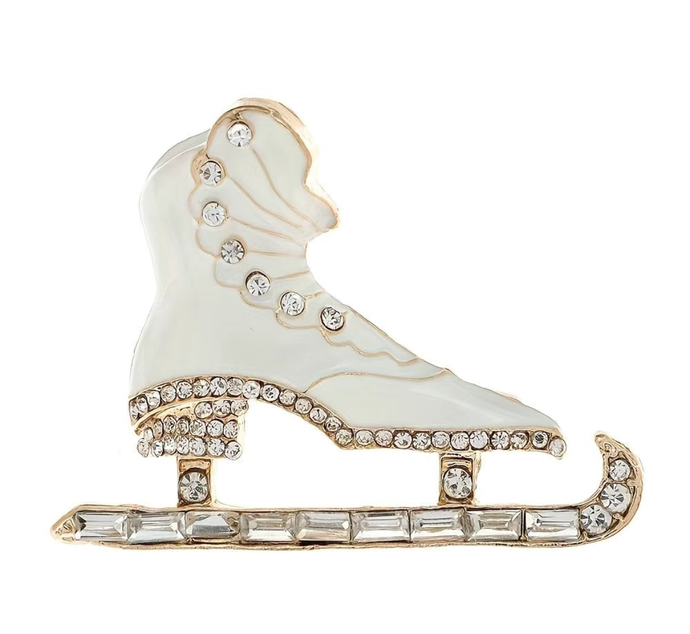 White and Gold Ice Skates Brooch Pin