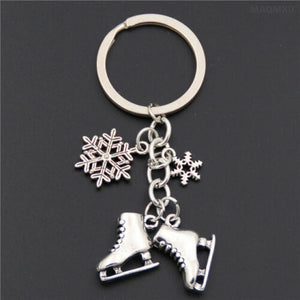 Silver Keyring with ice skates and snowflakes